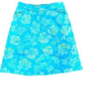 J.Jill Aqua Turquoise Floral Organic Cotton Aline‎ Resort Skirt Pocket Size XS